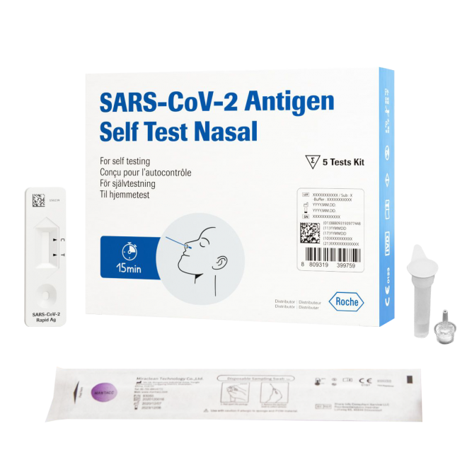 Kit 5 Self Test antigenici rapidi fai da te Roche Sars-CoV-2